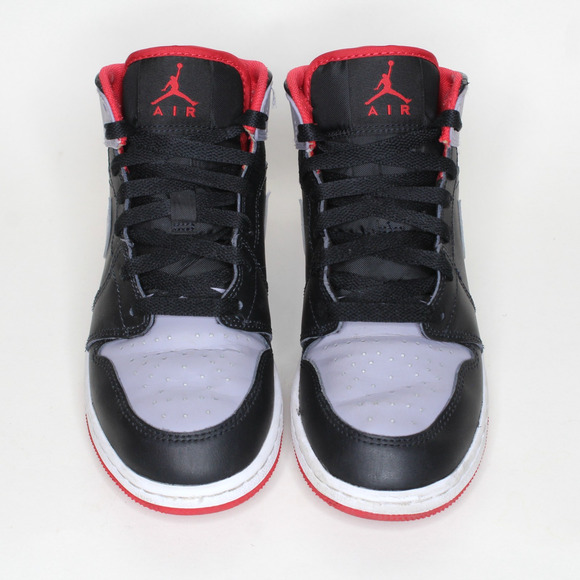 Boys Size 5Y - Nike Air Jordan 1 Mid Bred Shadow DQ8423-006 Black Gray Red - Picture 4 of 7